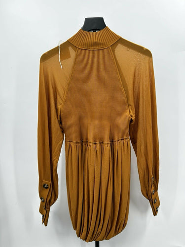 Proenza mustard Schouler Woman top High Neck Ribbed Knit Pleated Sleeves Size 4 Proenza