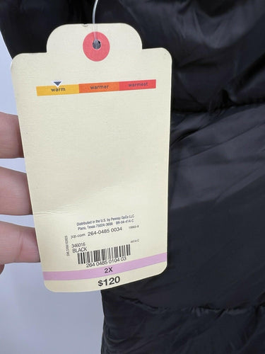 St Johns Bay Puffer Jacket Womens Black Hooded Zip Pockets NWT 2X St. John's Bay