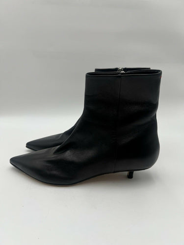 Aeyde Black Leather Pointed Toe Kitten Heel Ankle Boots Zip Size 8
