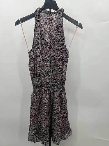 Parker NY Dress Pebble Dot Halter Smocked Waist Ruffle Mini Beige S Parker