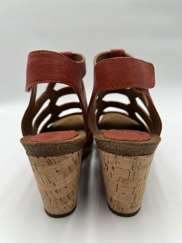Sofft Coral Leather Caged Cork Wedge Sandals Size 11