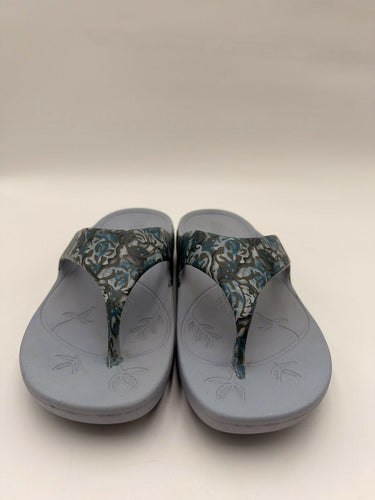 Alegria by PG Lite Womens Gray Blue Floral Thong Comfort Sandals Size 10.5