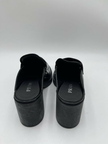 Prada Chocolate brushed leather heeled mules in black Size 41 PRADA