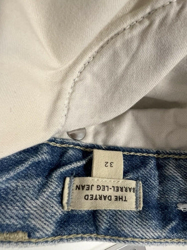 Madewell The Darted Barrel-Leg Jean Light Wash Raw Hem Denim Size 32 Madewell