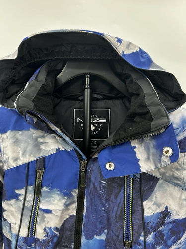Noize Boys Blue and White Puffer Jacket Hood Mountain Cloud Print Size S