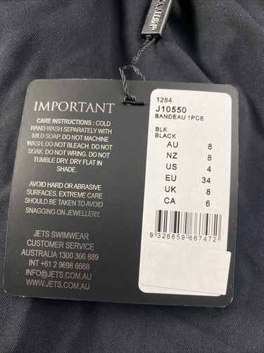 NWT JETS SWIMWEAR AUSTRALIA Jetset Black Bandeau One Piece Swimsuit Women Size 4 JETS SWIMWEAR AUSTRALIA