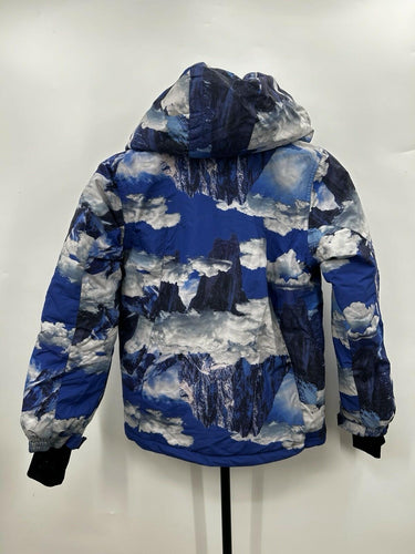 Noize Boys Blue and White Puffer Jacket Hood Mountain Cloud Print Size S