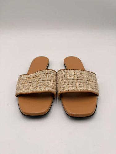 Givenchy 4G raffia Canvas Strap Flat Mule Sandals Size 35.5