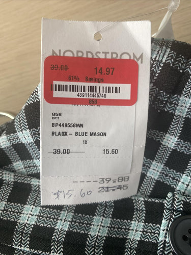 BP. Cargo Short Women's Plus Black/Blue Mason Plaid Button Closure Size 1X