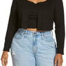 BP. Cropped Rib Cardigan & Camisole Set, Size 1X in Black at Nordstrom BP.