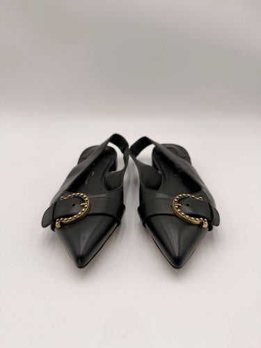 Women’s Salvatore Ferragamo Gancini Black leather slingback Flats Size 5.5D