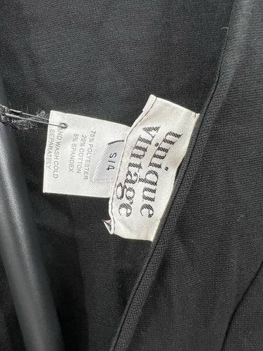 Unique Vintage Dress Womens Black Fit & Flare 3/4 Sleeve Wrap Tie Waist NWT S Unique Vintage