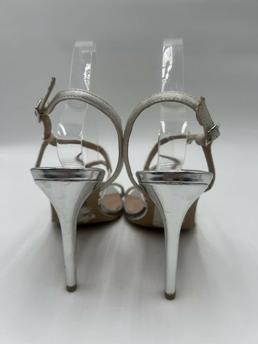 BCBG Generation Silver Rhinestone Strappy Heels Stiletto Size 8.5