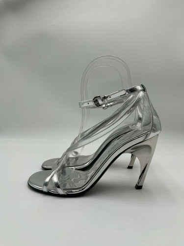 Alexander McQueen Armadillo mirror-effect faux leather sandals silver Size 36.5 Alexander
