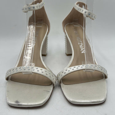 Women’s Stuart Weitzman Nearlynude Satin Ivory Embellished Sandal Size 10B Stuart Weitzman