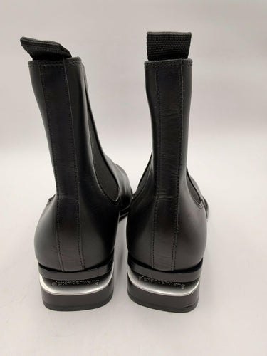 Alexander Wang Black Leather Chelsea Ankle Boots Silver Heel Women's Size 6