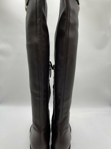 Valentino Garavani Bowrap buckled leather over-the-knee boots in a brown Size 39 Valentino