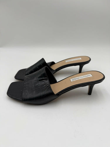 Saks Fifth Avenue black croc-embossed mule sandals Size 7.5M
