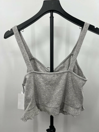 Abound Heather Gray Ribbed Tie Front Ruched Crop Tank Top - XL