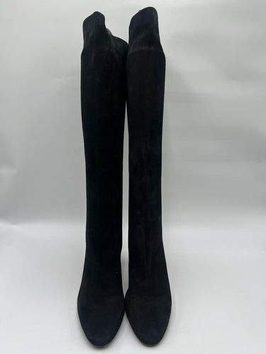Aquazzura Black Suede Knee High Block Heel Boots Italy Womens Size 37