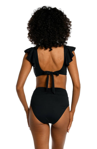 La Blanca Women's Over The Shoulder Ruffle Bikini Swimsuit Top, Black Size 14 La Blanca