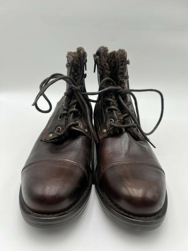Pajar Canada Brown Leather Faux Fur Lace Up Zip Boots Size 9