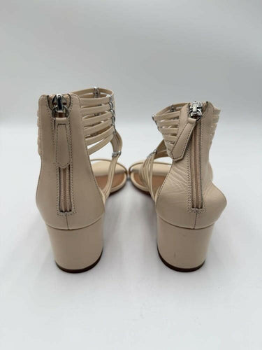 Aquazzura RAVELLO Beige Leather Open Toe Block Heel Strappy Back Zip Sandals, 38