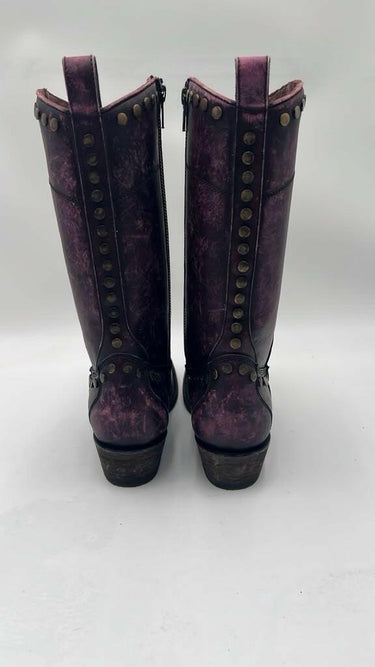 Heritage Corral Distressed Wine Zipper & Studs Western Boots Size 7 Heritage