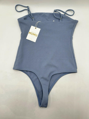 Show Me Your Mumu Blue bodysuit ribbed material, adjustable spaghetti straps S Mumu