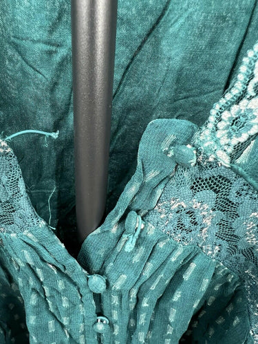 NWD Shyanne Teal Maxi Dress Lace Trim Button Front V Neck Western Boho Size M Shyanne