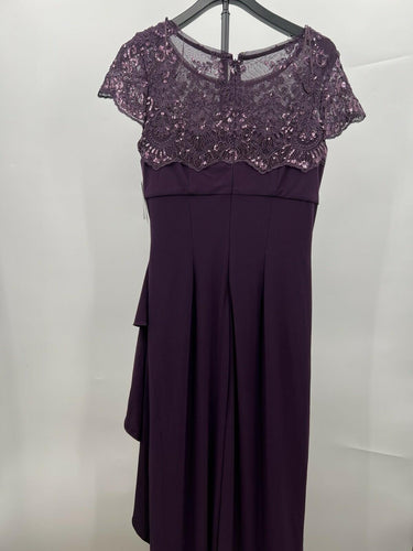 Alex Evenings Dress Eggplant Sequin Lace Cape Formal Long Gown 10 Alex Evenings