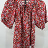 LOFT Blouse Womens Red Pink Floral Puff Sleeve Tie Neck Boho Top S Small Loft