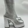 Women's Versace Aevitas Platform Boots in Silver Leather Size 39.5 Versace