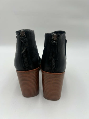 Sofft Black Leather Cut Out Open Toe Booties Block Heel Back Zip Size 9
