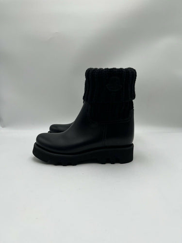 Women’s Moncler Ginette knit-cuff rubber rain boots in black Size 35 Moncler