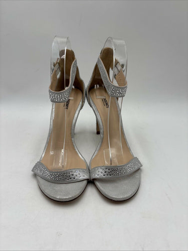 L'agence Vivienne Crystal Embellished Heel Sandals Silver Size 40