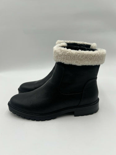 Wonderly Presley Sherpa Cuff Black Faux Leather Ankle Boots Womens Size 7.5 M
