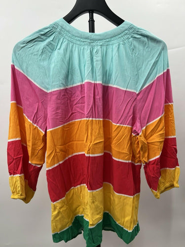 Crown & Ivy Top Womens Colorblock Stripe Tunic Blouse Split Neck 3/4 Sleeve M Split