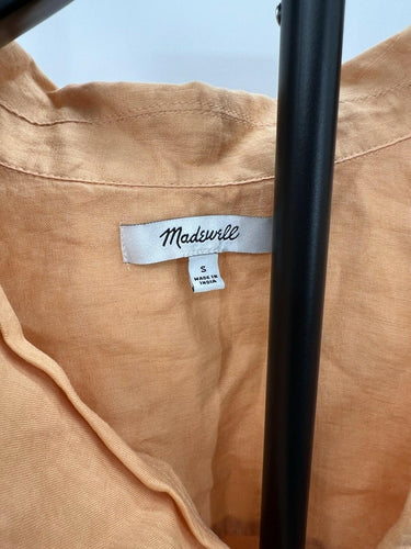 Madewell 100% Linen Shirt Orange Peach Button Up Dual Pocket Boxy S Madewell