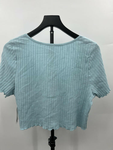 BP Aqua Crop Top Henley Tee Ribbed Lettuce Hem Plus Size 1X BP.