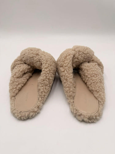 Balenciaga Drapy faux shearling slide sandals in neutral Size 37.5