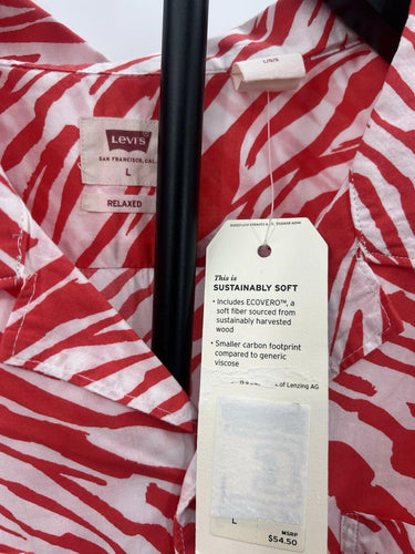 Levis Shirt Mens Camp Collar Red Zebra Print Relaxed Short Sleeve Button NWT L Levi's