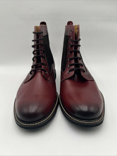 Saks Fifth Avenue Men’s Mixed Media Burgundy Leather Ankle Boots Size 10.5M Saks Fifth Avenue