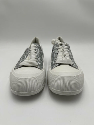 Alexander McQueen Deck Plimsoll sneakers in silver glitter and white Size 41 Alexander McQueen