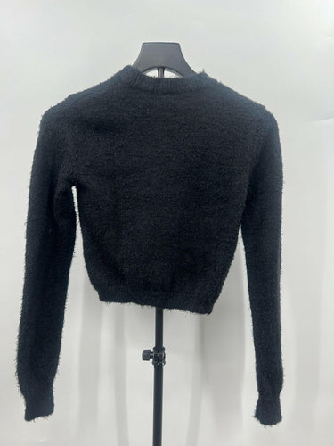 Abound Fuzzy Sweater Crop Black Eyelash Knit Long Sleeve XS Abound