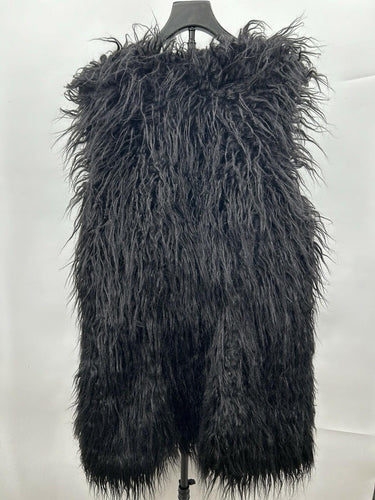 City Chic Woman’s black shaggy long-hair faux fur vest Fluffy Open Front Size L City Chic
