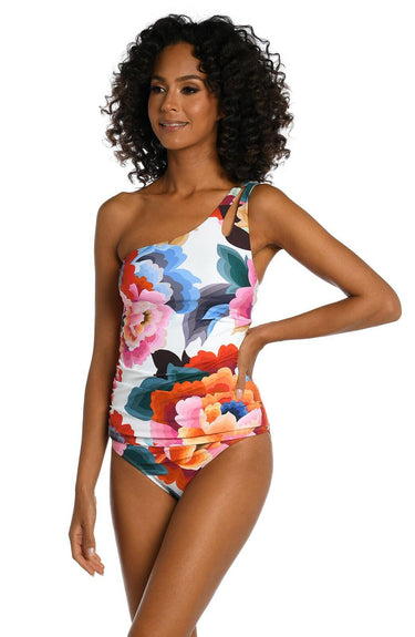 La Blanca Women's One Shoulder Tankini Swimsuit Top, Multi//Floral Rhythm Size 8 La Blanca