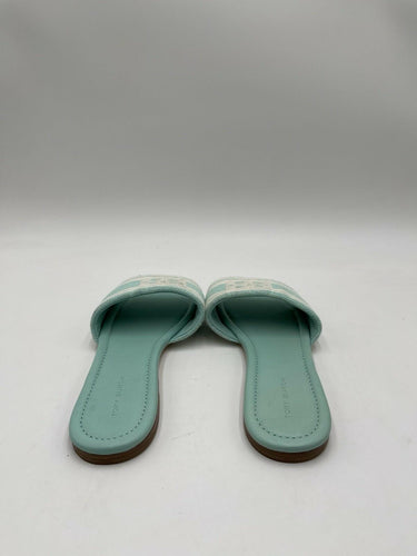 Tory Burch Double T Jacquard Slide sandals Light Aqua Size 7M