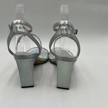 MIX NO. 6 ALICIANA SANDAL HEEL LIGHT SILVER SHIMMER SAND FABRIC WOMEN 9.5 M Mix No. 6