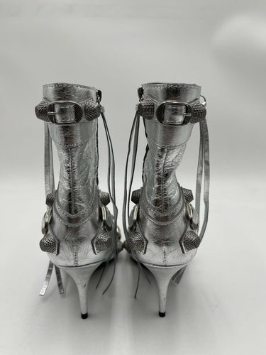 Balenciaga Le Cagole studded crinkled-leather ankle boots in silver Size 37.5